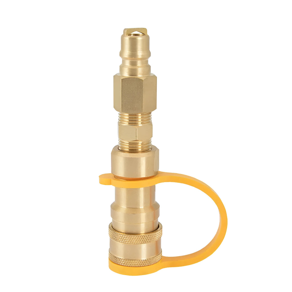 Brass gas propane conversion charging connector with 3/8-inch American standard thread in gold colour