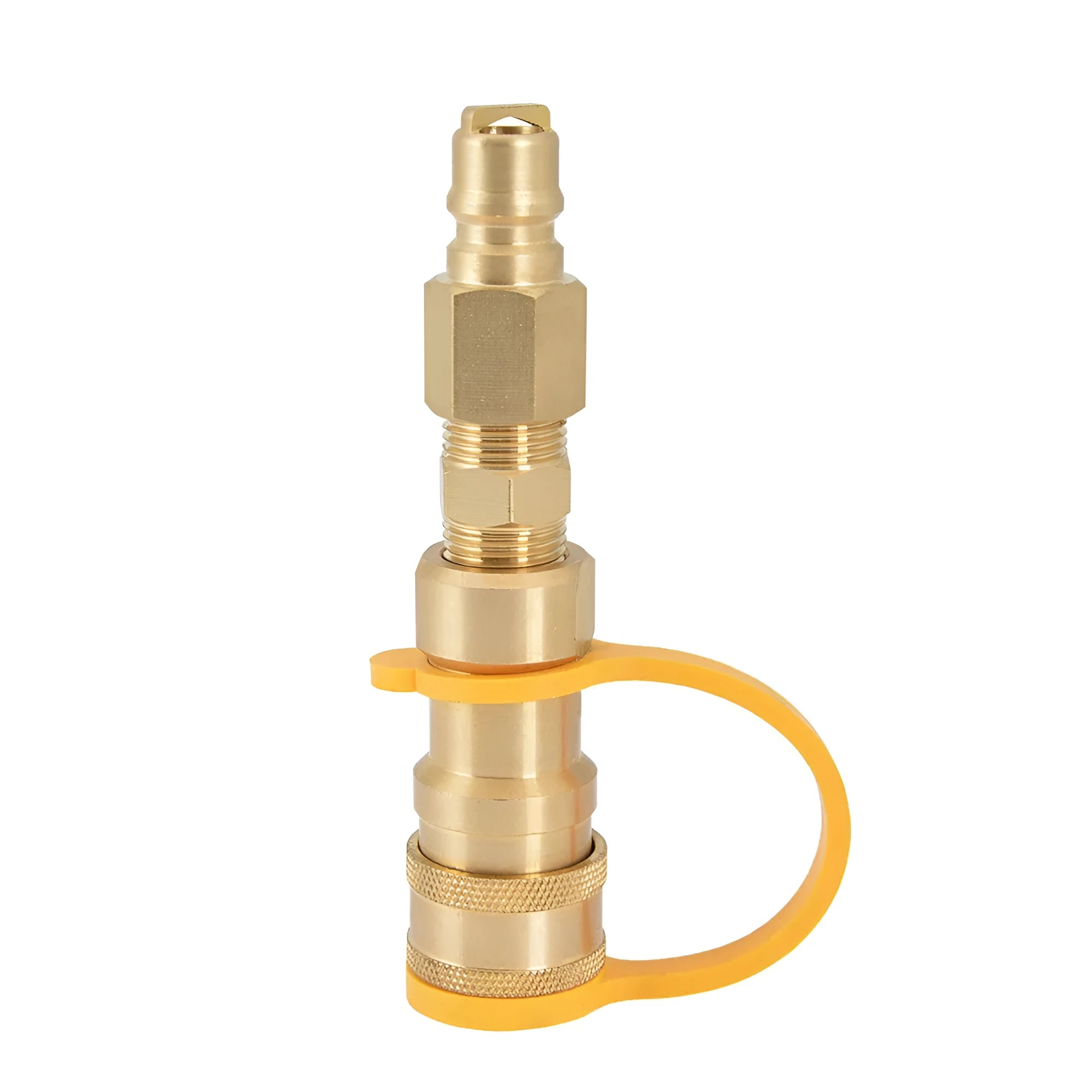 Brass gas propane conversion charging connector with 3/8-inch American standard thread in gold colour