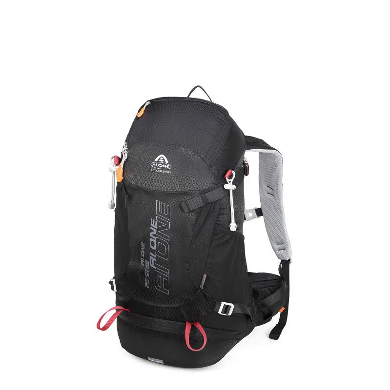 32L nylon hiking backpack in orange, solid colour, breathable waterproof outdoor sports bag