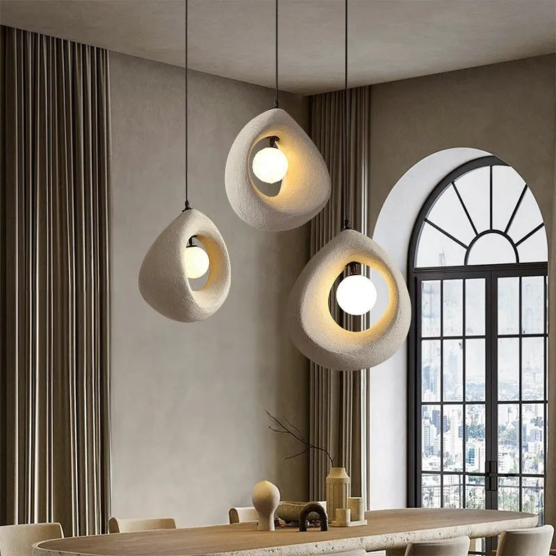 Retro pendant chandelier with milky white rectangular lampshade in modern dining setting