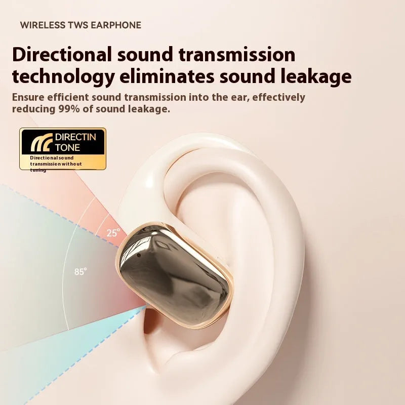 Ear-mounted wireless headphones with digital display screen in black, white, or skin colour options