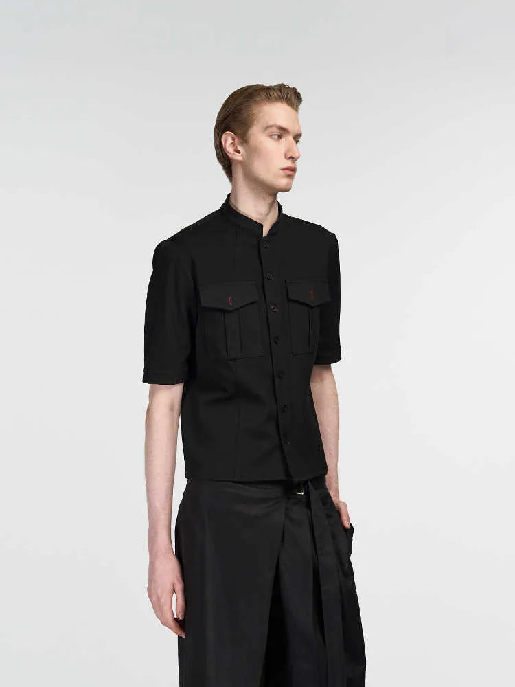 Black half sleeve hunting shirt with red eye design, shirt collar and loose fit