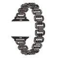 Alloy metal replacement bracelet for Apple Watch in silver, black, gold, rose gold and Starlight colours.