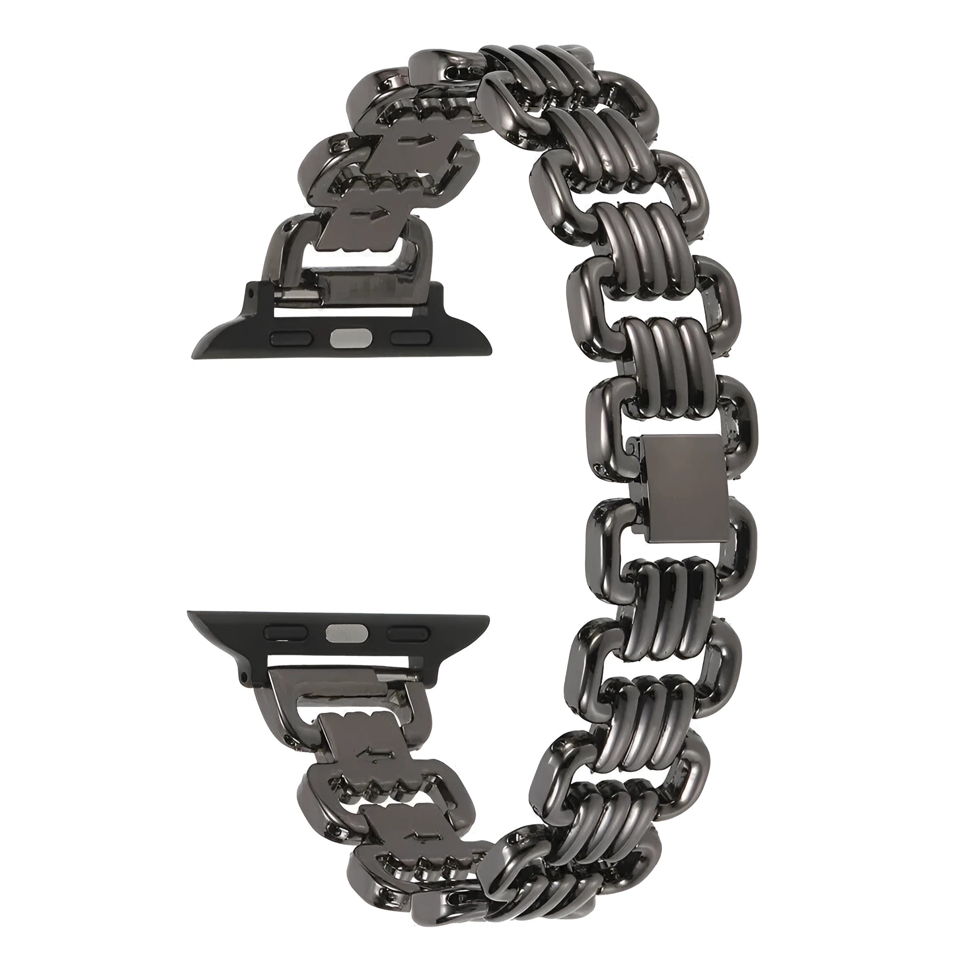 Alloy metal replacement bracelet for Apple Watch in silver, black, gold, rose gold and Starlight colours.