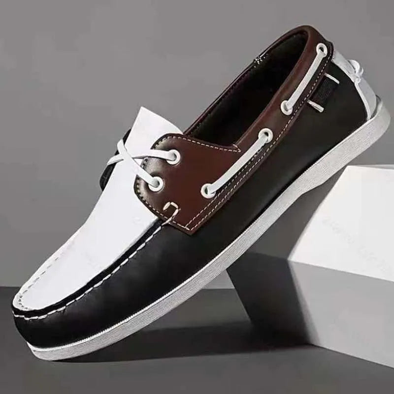Men's British style casual shoes with artificial PU upper and flat heel.