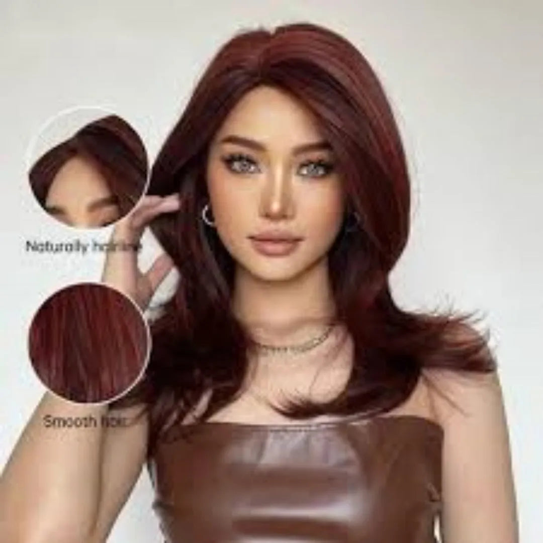 Mid-length platinum gradient curly wig with long bangs in high-temperature fibre.
