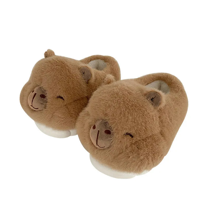 Light brown women's winter plush slippers with artificial wool lining in UK sizes 36-41