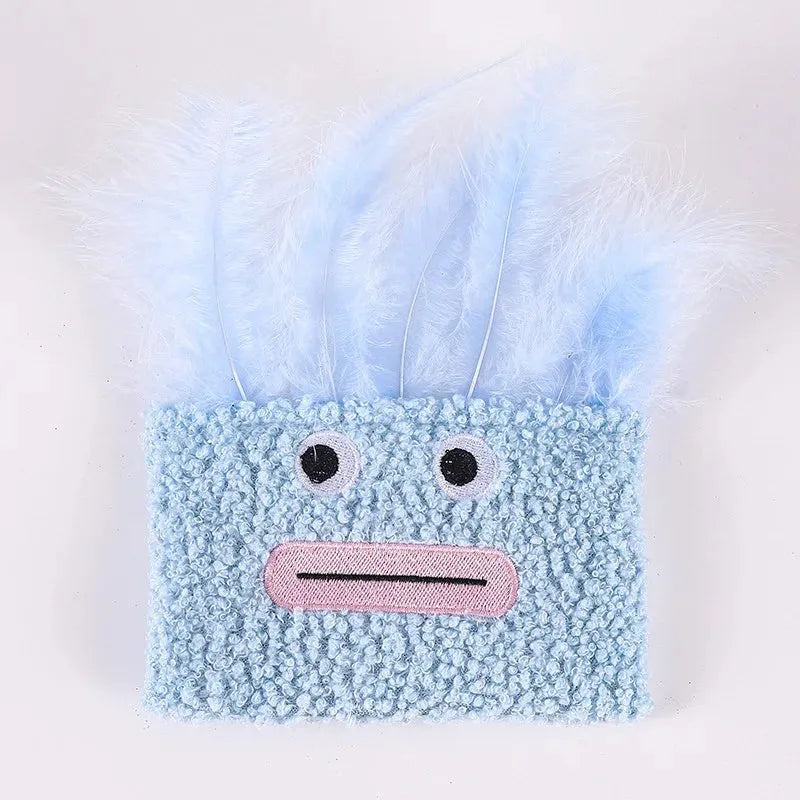 Big mouth explosion head shaped cat plush toy in four colours: blue, green, orange, purple