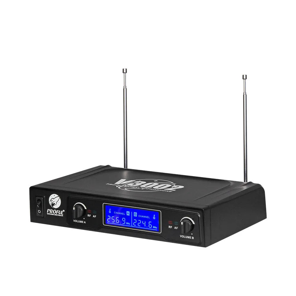 V-3002 black wireless handheld microphone system with two microphones and transmitter