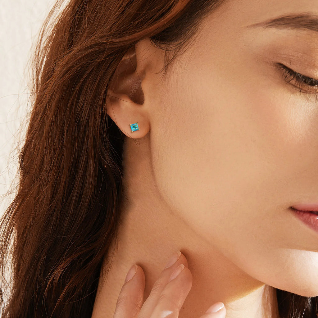 Brass gold-plated pear-shaped drop earrings with cubic zirconia stones and candy colour finish