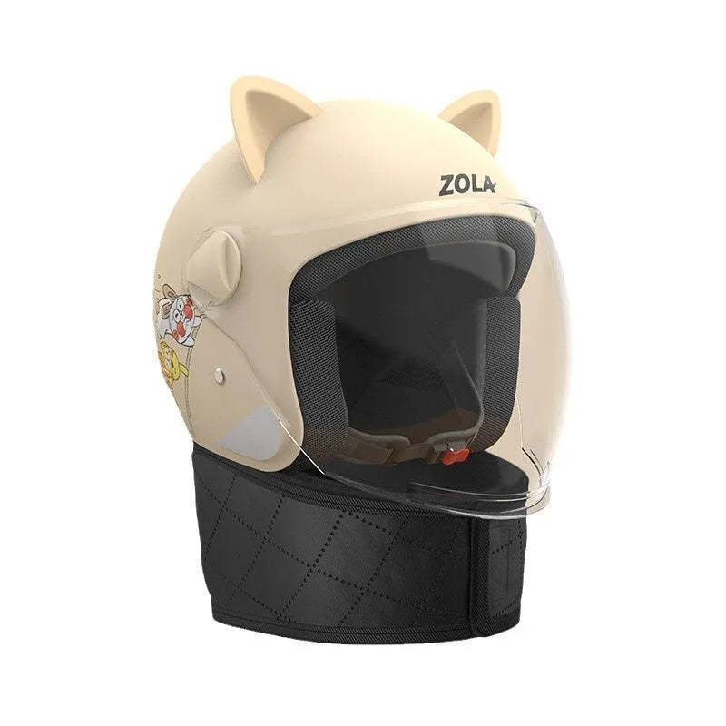 Electric bicycle helmet with winter scarf attachment and anti-fog visor in blue colour