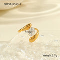 Geometric stainless steel women's ring with adjustable open mouth design and zircon details