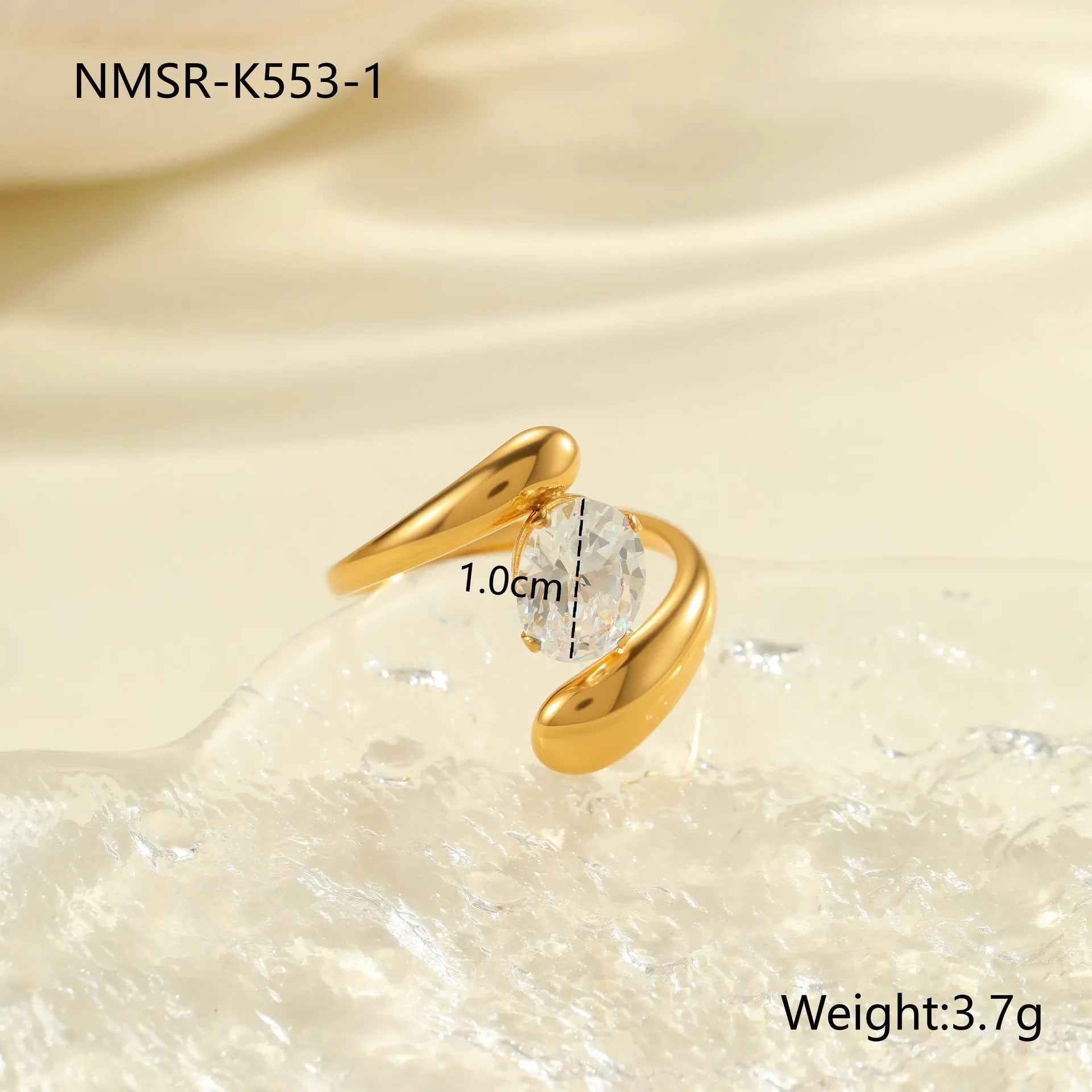 Geometric stainless steel women's ring with adjustable open mouth design and zircon details