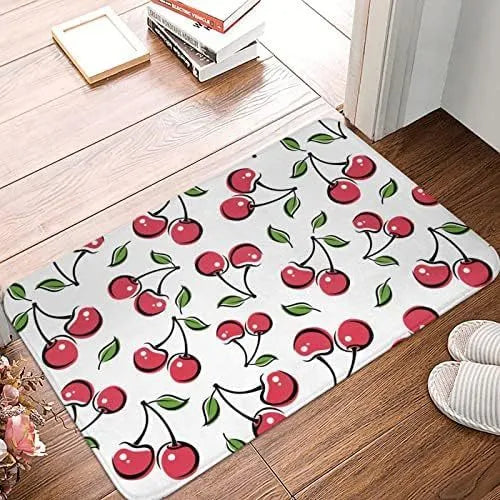 Personalised flannel floor mat in a choice of coastal starfish, cherry, or cow print designs on polyester fabric.