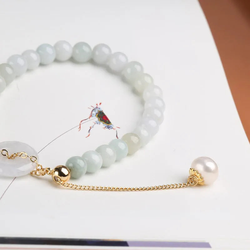 Natural emerald peace buckle pearl bracelet with jade pendant and pearl beads