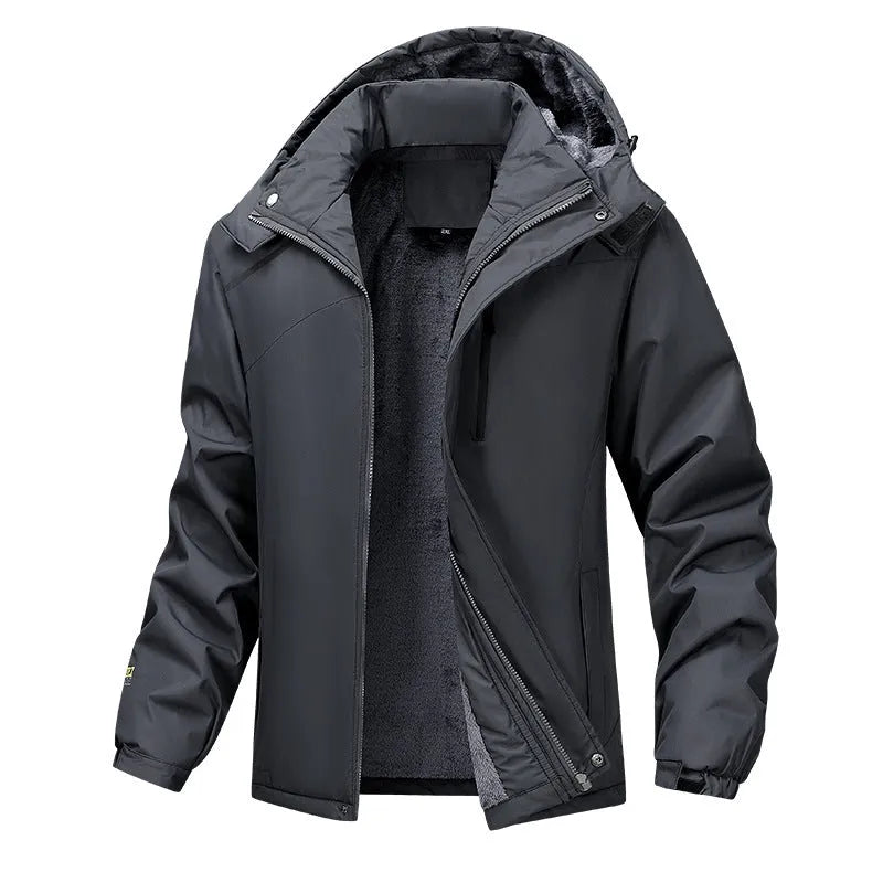 Plus size men's loose fit waterproof hooded coat in army green colour
