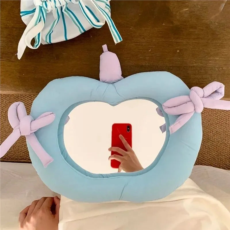 Korean-style decorative mirror with cotton-filled fabric border in apple colour option