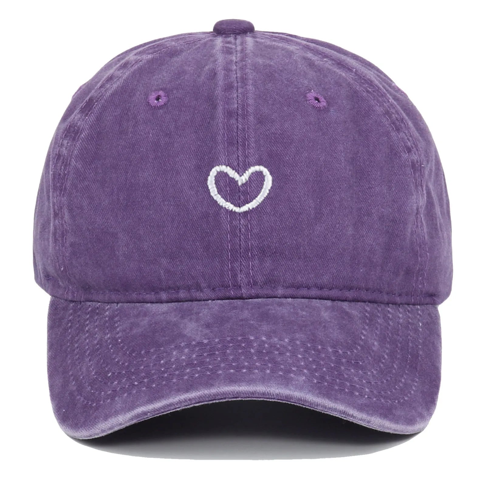 Cotton baseball cap with embroidered love heart design in adjustable size