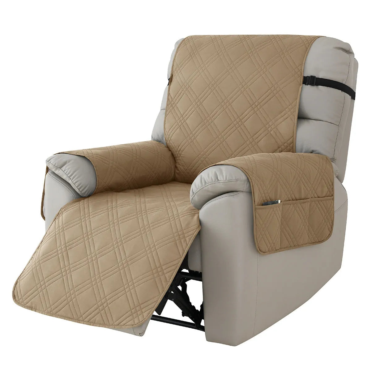Waterproof quilted sofa cover for a Chivas massage chair in a dark coffee colour.