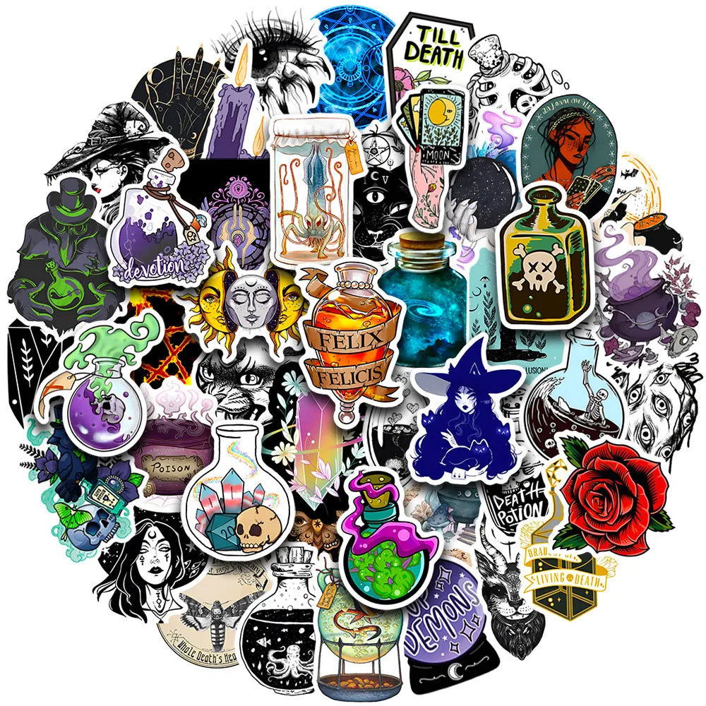50 waterproof PVC stickers in 3-8cm sizes for laptops and smooth surfaces