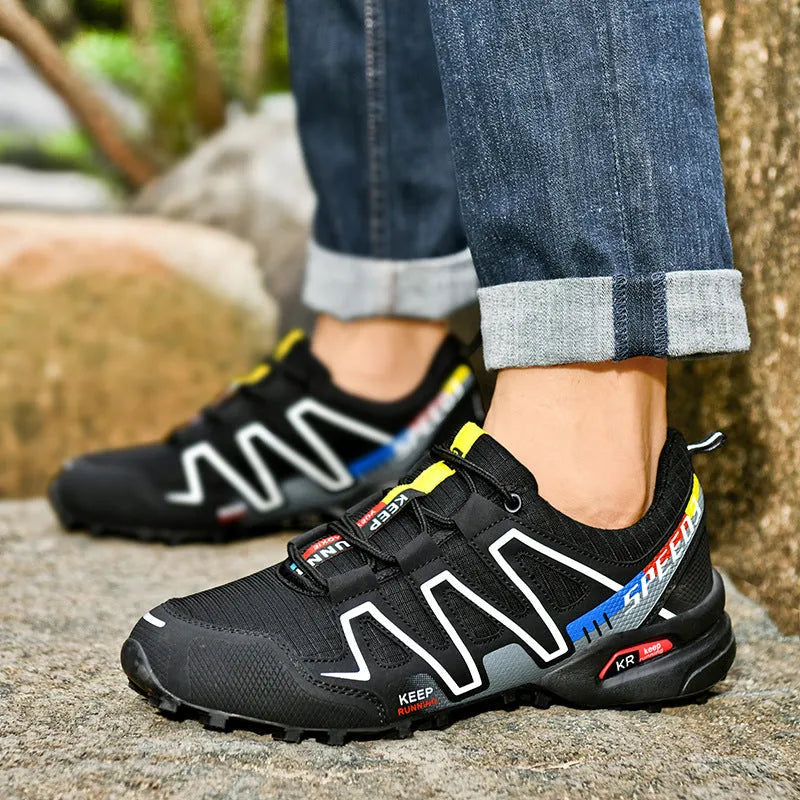 Plus size men's casual shoes with synthetic leather upper and mesh lining in three colour variations