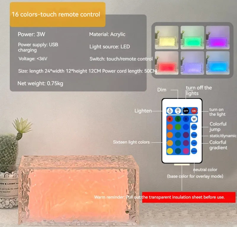 Small white acrylic cube night lamp with geometric design and coloured LED lighting