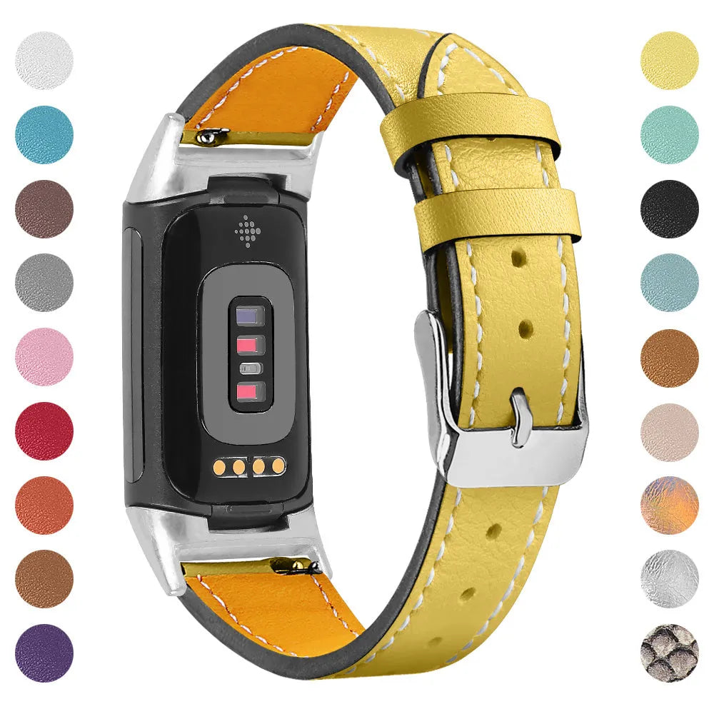 Genuine cowhide leather replacement strap for Fitbit Charge 5 and Charge 6 smart watches