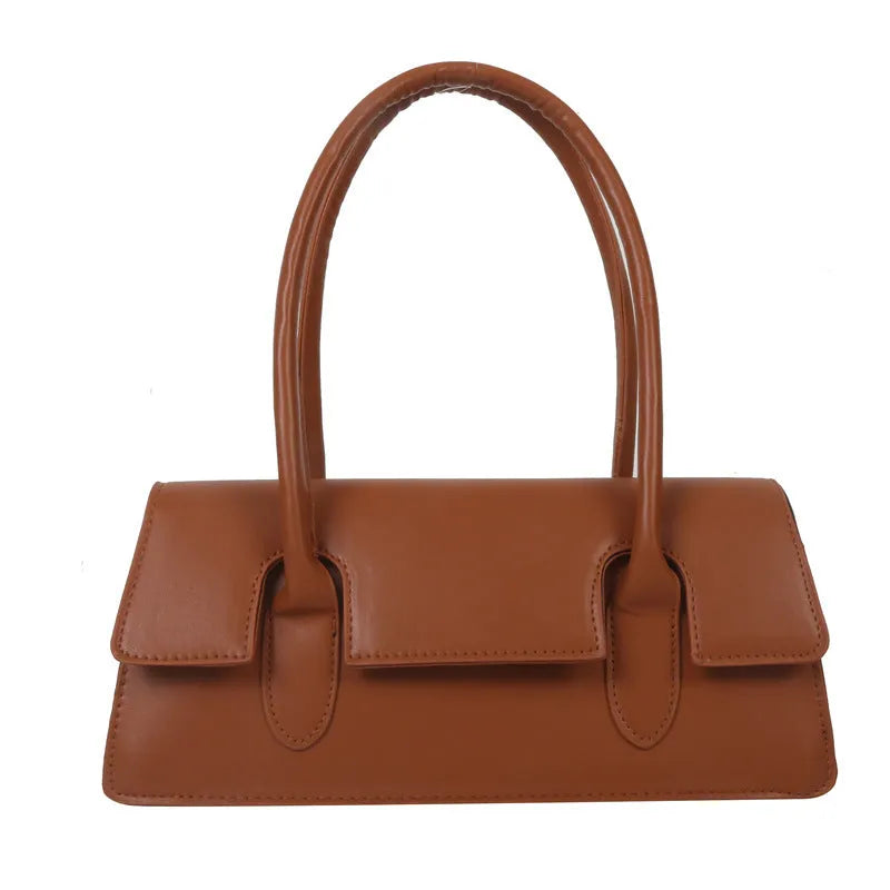 Women's small square shoulder bag in PU leather with horizontal rectangle shape and stitching detail