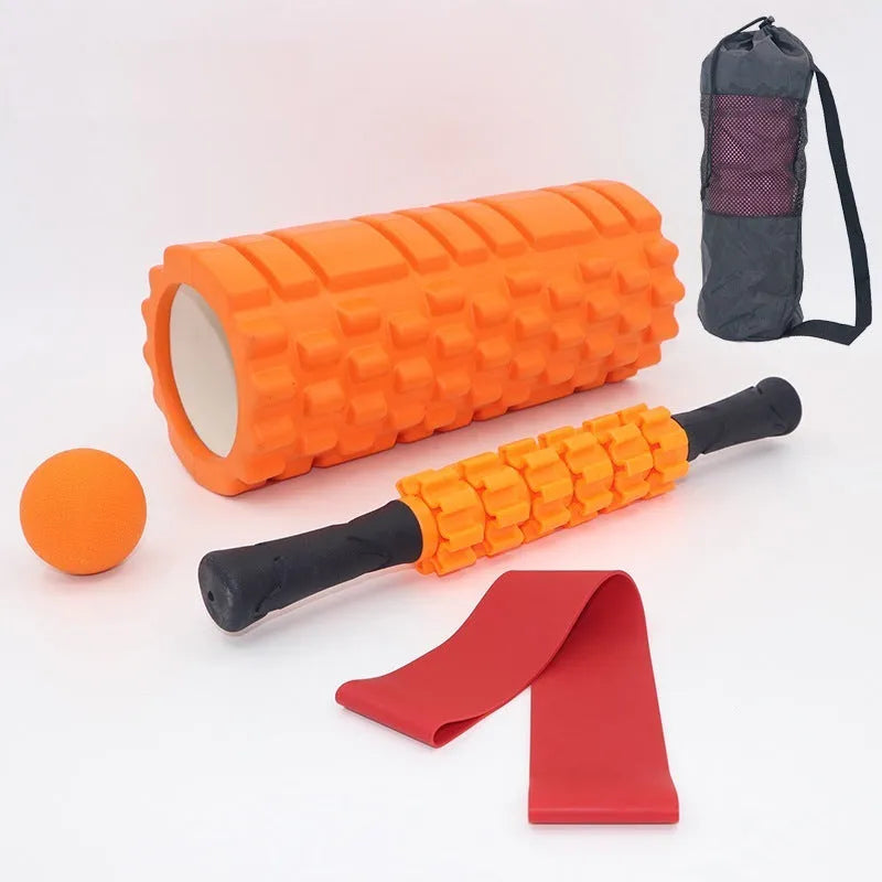 Black foam massage roller with six segments, 33 cm length