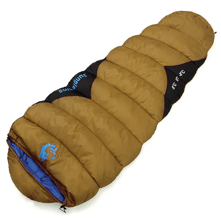Mummy-style outdoor sleeping bag in Army Green with compression sack, shown with dimensions 230x80x50cm.