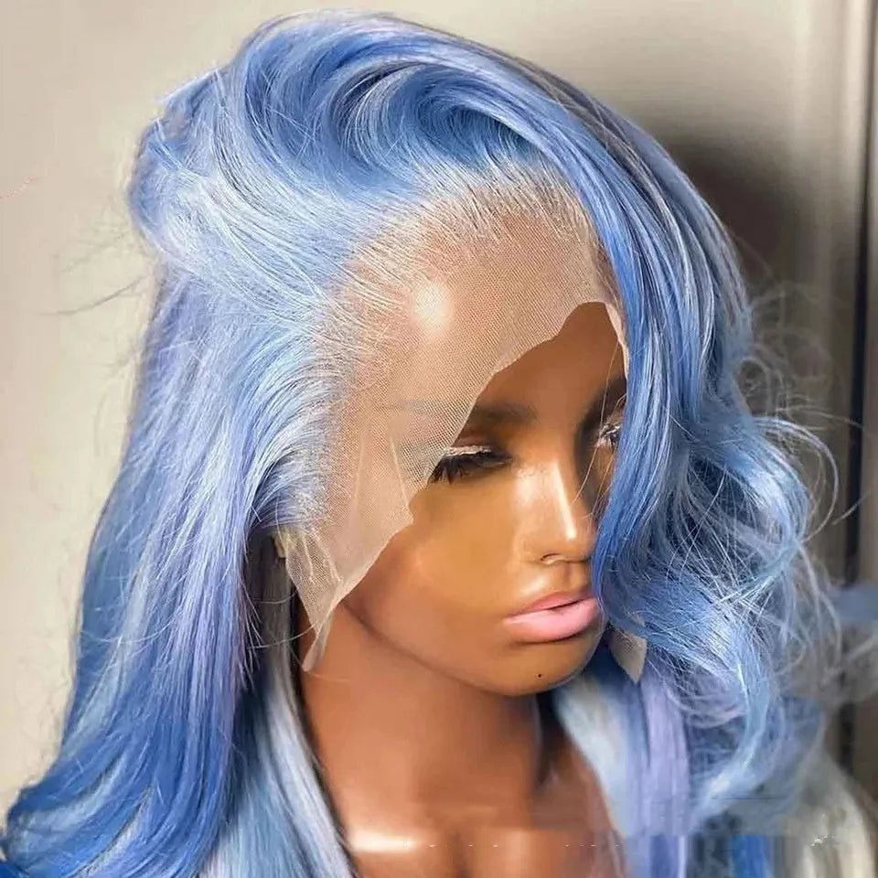 Real human hair body wave lace front wig with 13x4 frontal on a mannequin head.