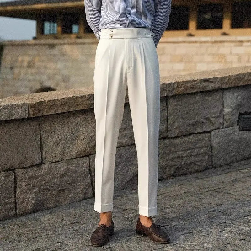 Slim fit business trousers in straight leg cut available in black, white and apricot