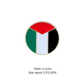 Square corrugated alloy brooch with Palestinian flag design on a neutral background