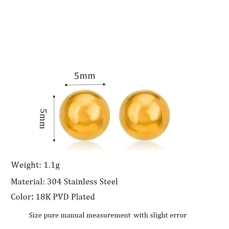 Stainless steel ball stud earrings in gold and silver colours showing 3mm to 6mm size range