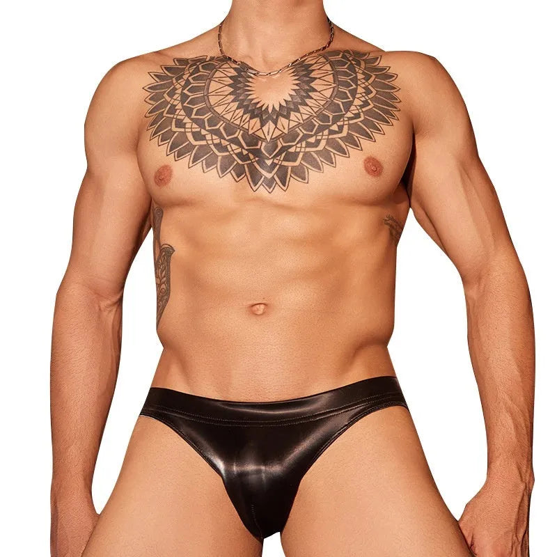Men's black hip brief underwear with shark skin lace fabric and elastic free size waistband