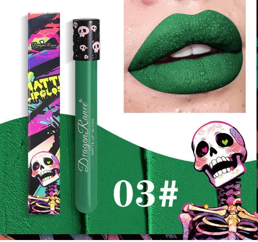 Halloween creative makeup retro matte gold silver lip gloss in test tube skull packaging