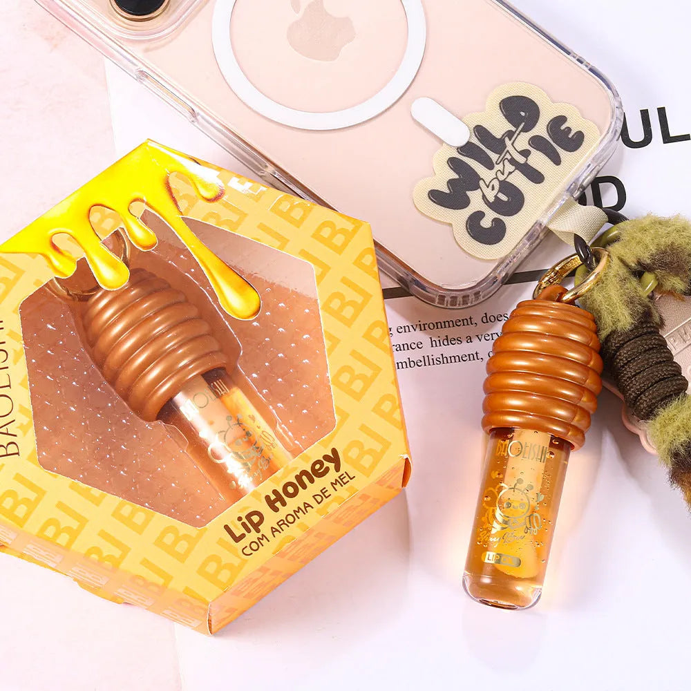 Honey lip gloss portable keychain with built-in mirror for handbags and pannier bags
