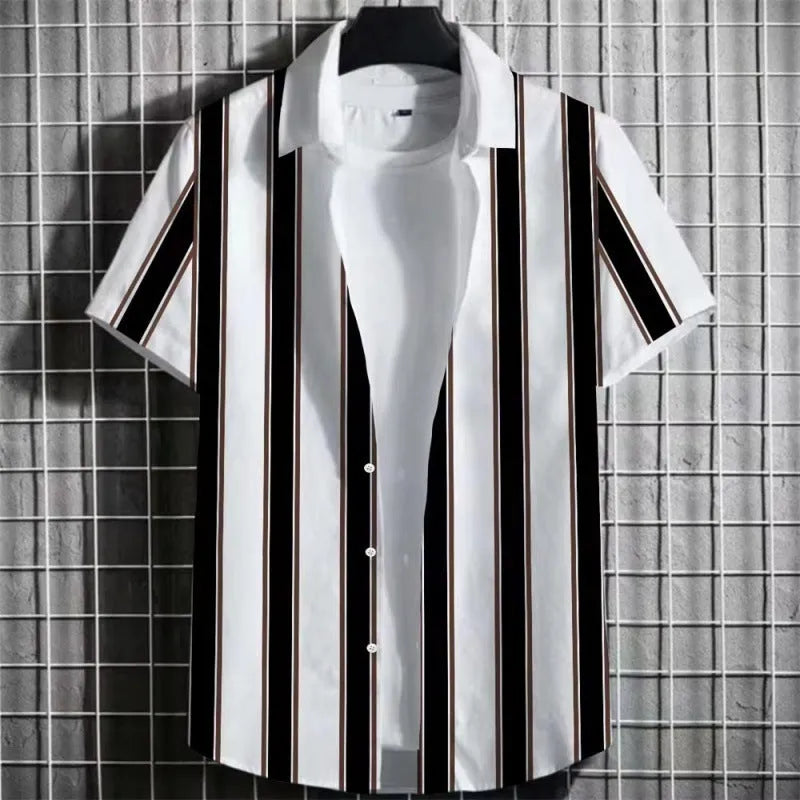 Men's striped linen short sleeve t-shirt with 3D printing design in multiple colour options