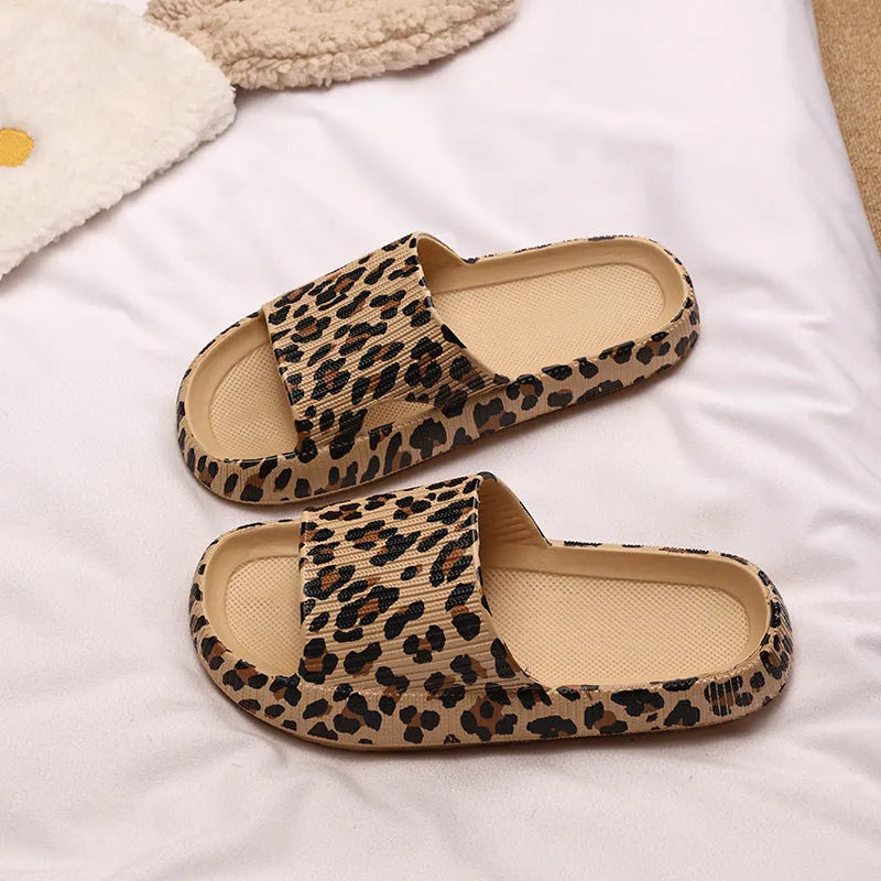 Women's leopard print EVA slippers with thick sole in multiple colour patterns, sizes 36-45