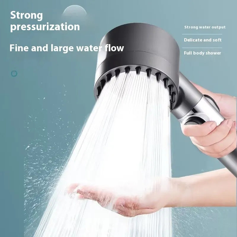 Portable shower head with modern design showing three spray mode controls