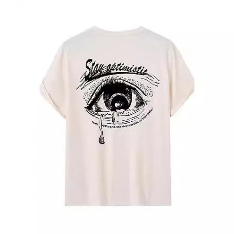 Men's short-sleeved printed sports t-shirt in a casual streetwear style, showing digital print detail.