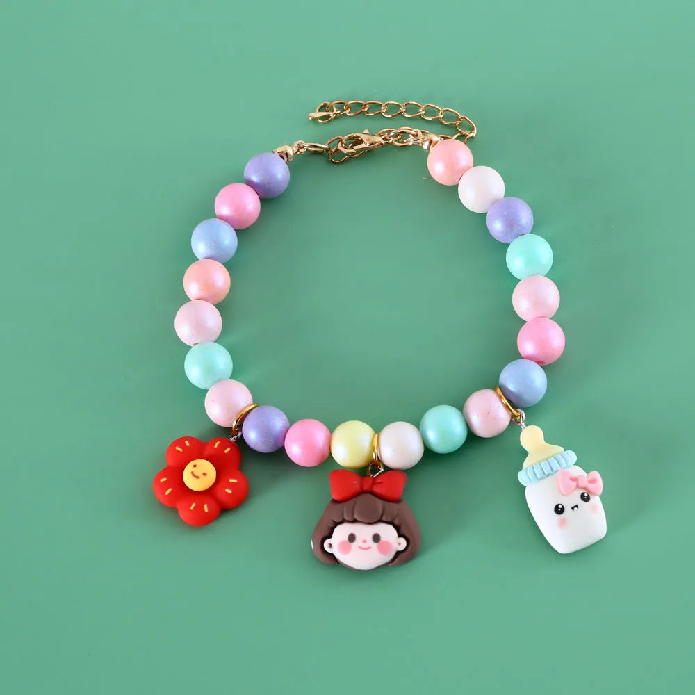 Colourful macaron-themed pet collar and bracelet set for cats, dogs, rabbits in resin with moon, meteor designs