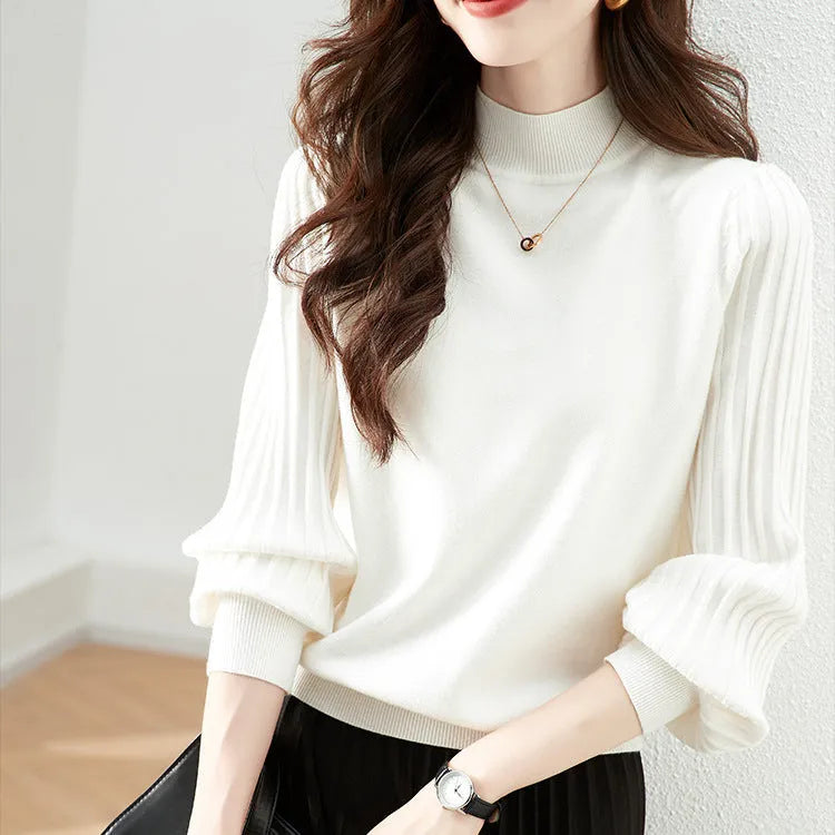 Slim fit half turtleneck shirt in apricot colour with sunken stripe detail and regular sleeves.