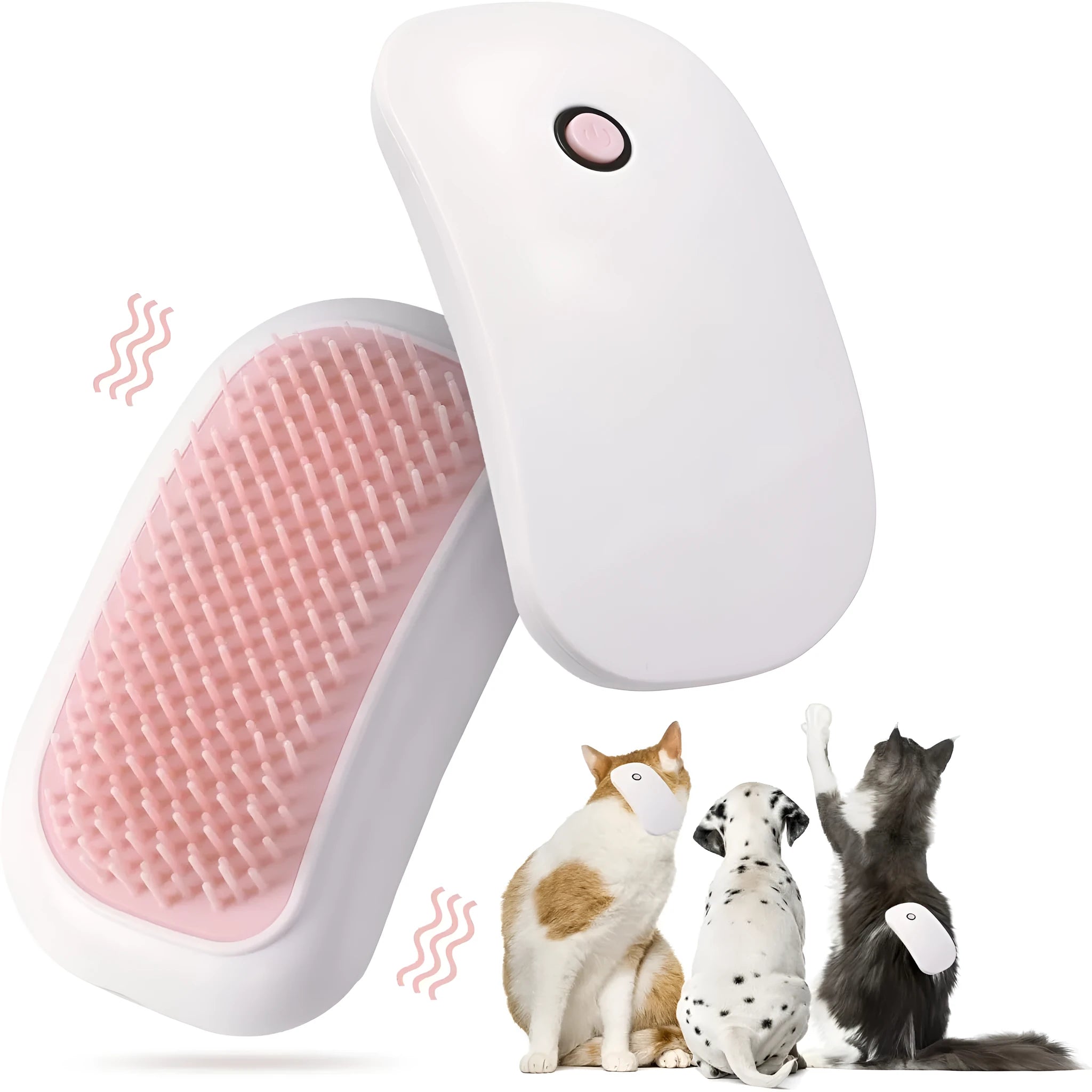 Pink electric pet massage brush with TPE comb teeth for grooming cats and dogs
