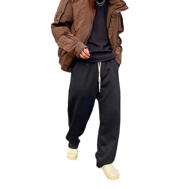 Men's American retro casual sweatpants in black, elastic waist, loose fit, cotton fabric, sizes M L XL