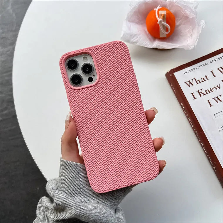 Woven pattern liquid silicone phone case for iPhone in black, green, pink, white, yellow, blue, red
