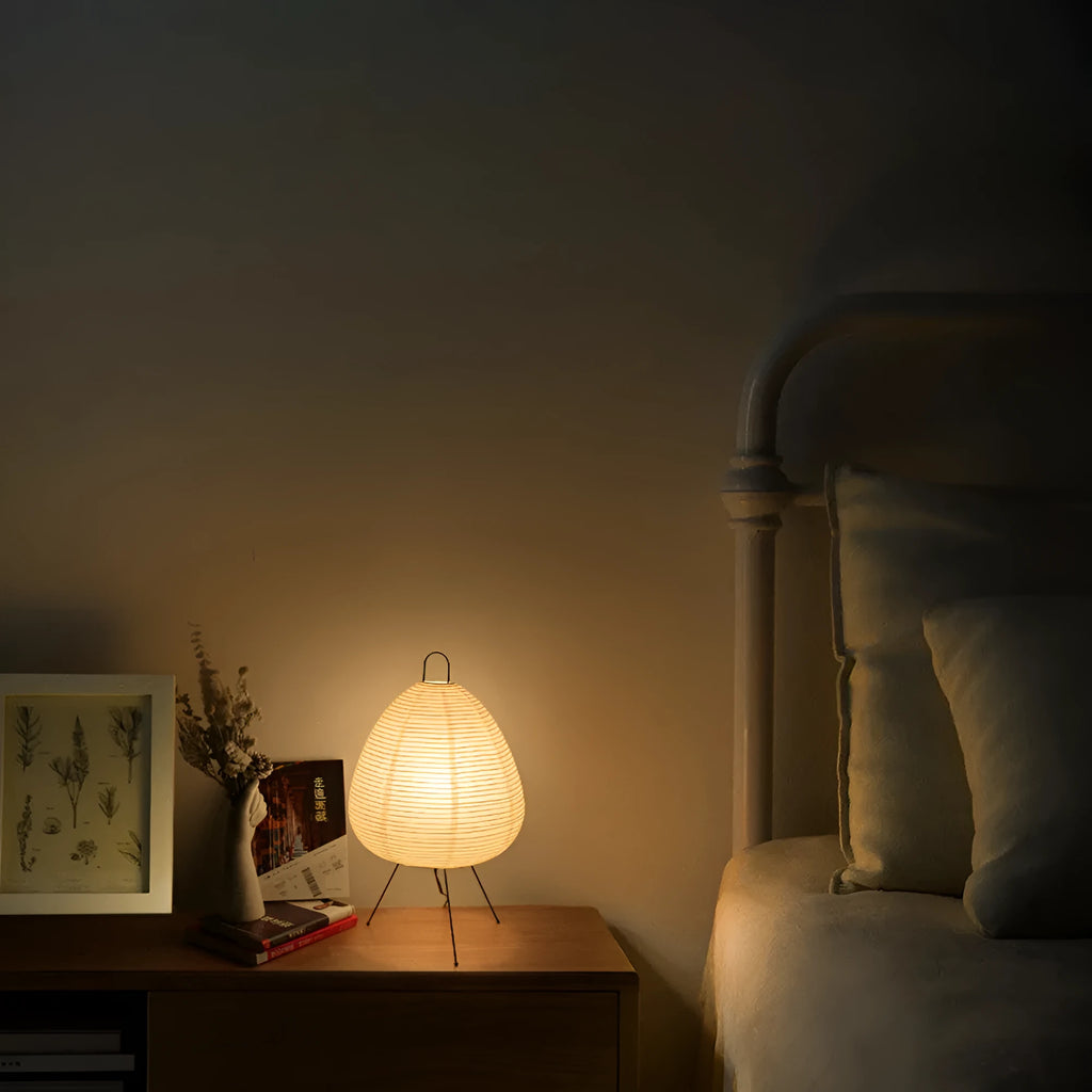 Japanese style rice paper table lamp with handmade shade and aluminium base