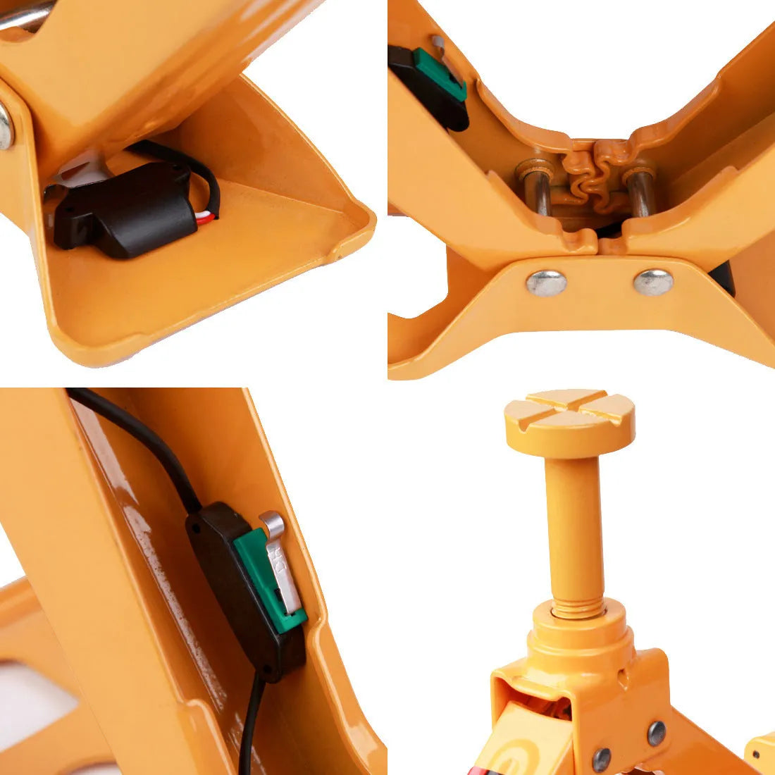 Yellow electric car jack and wrench set for vehicle lifting and tyre changes