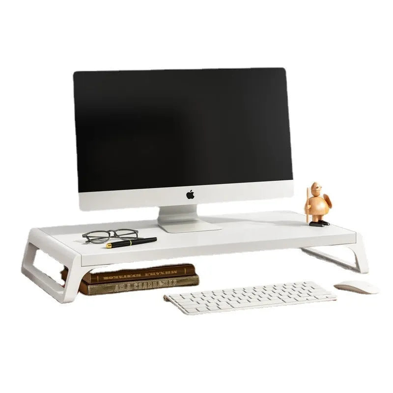 Walnut wood-based board office computer monitor heightening stand with black support leg