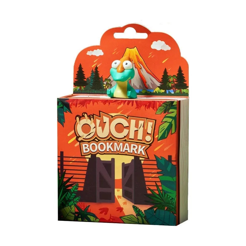 Dinosaur bookmark collection showing Tyrannosaurus Rex, Triceratops, Stegosaurus, Parasaurolophus designs in animation style